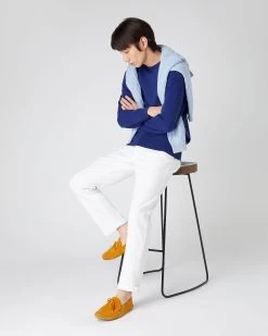 Men's Oxford Round Neck Cashmere Jumper Sapphire Blue -Cozy Fashion Shop SS24 NPG000132R S63 3