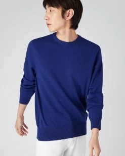 Men's Oxford Round Neck Cashmere Jumper Sapphire Blue -Cozy Fashion Shop SS24 NPG000132R S63 5