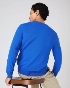 Men's Oxford Round Neck Cashmere Jumper Sonic Blue -Cozy Fashion Shop SS24 NPG000132R SON 4