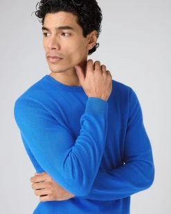 Men's Oxford Round Neck Cashmere Jumper Sonic Blue -Cozy Fashion Shop SS24 NPG000132R SON 5