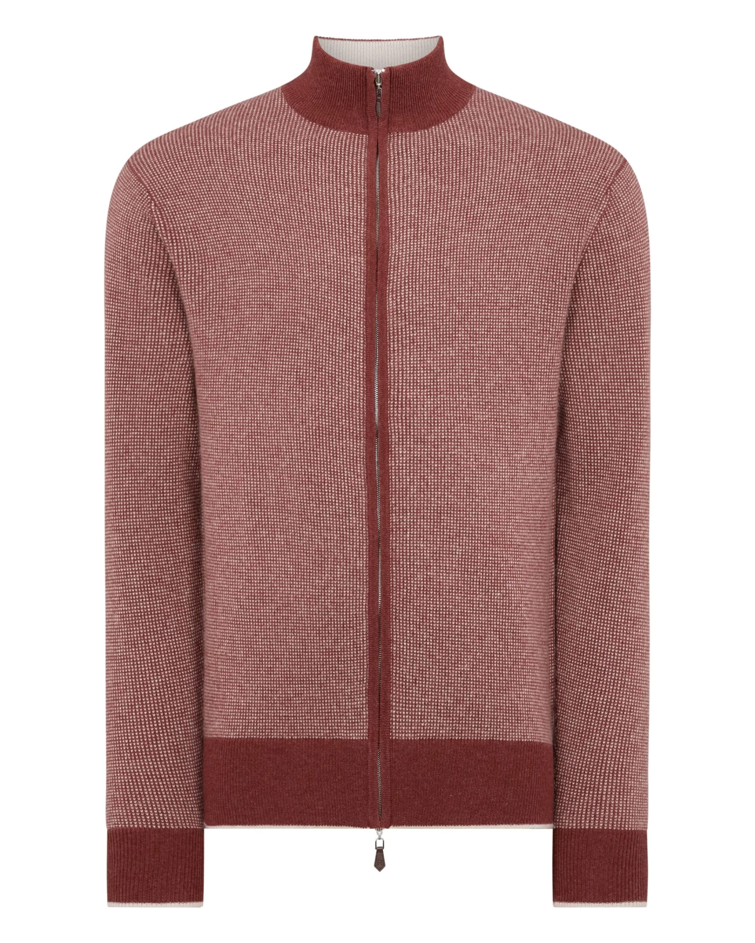 Men's Knightsbridge Birdseye Full Zip Cashmere Jumper Terracotta Brown 4 Men's Knightsbridge Birdseye Full Zip Cashmere Jumper Terracotta Brown - Image 2