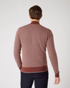 Men's Knightsbridge Birdseye Full Zip Cashmere Jumper Terracotta Brown 12 Men's Knightsbridge Birdseye Full Zip Cashmere Jumper Terracotta Brown -Cozy Fashion Shop SS24 NPG000192B T17 4