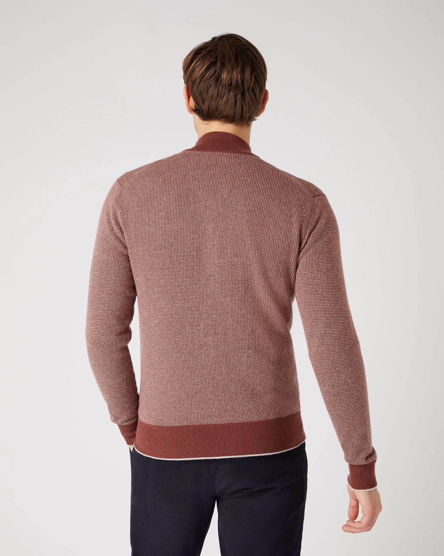 Men's Knightsbridge Birdseye Full Zip Cashmere Jumper Terracotta Brown 6 Men's Knightsbridge Birdseye Full Zip Cashmere Jumper Terracotta Brown - Image 4