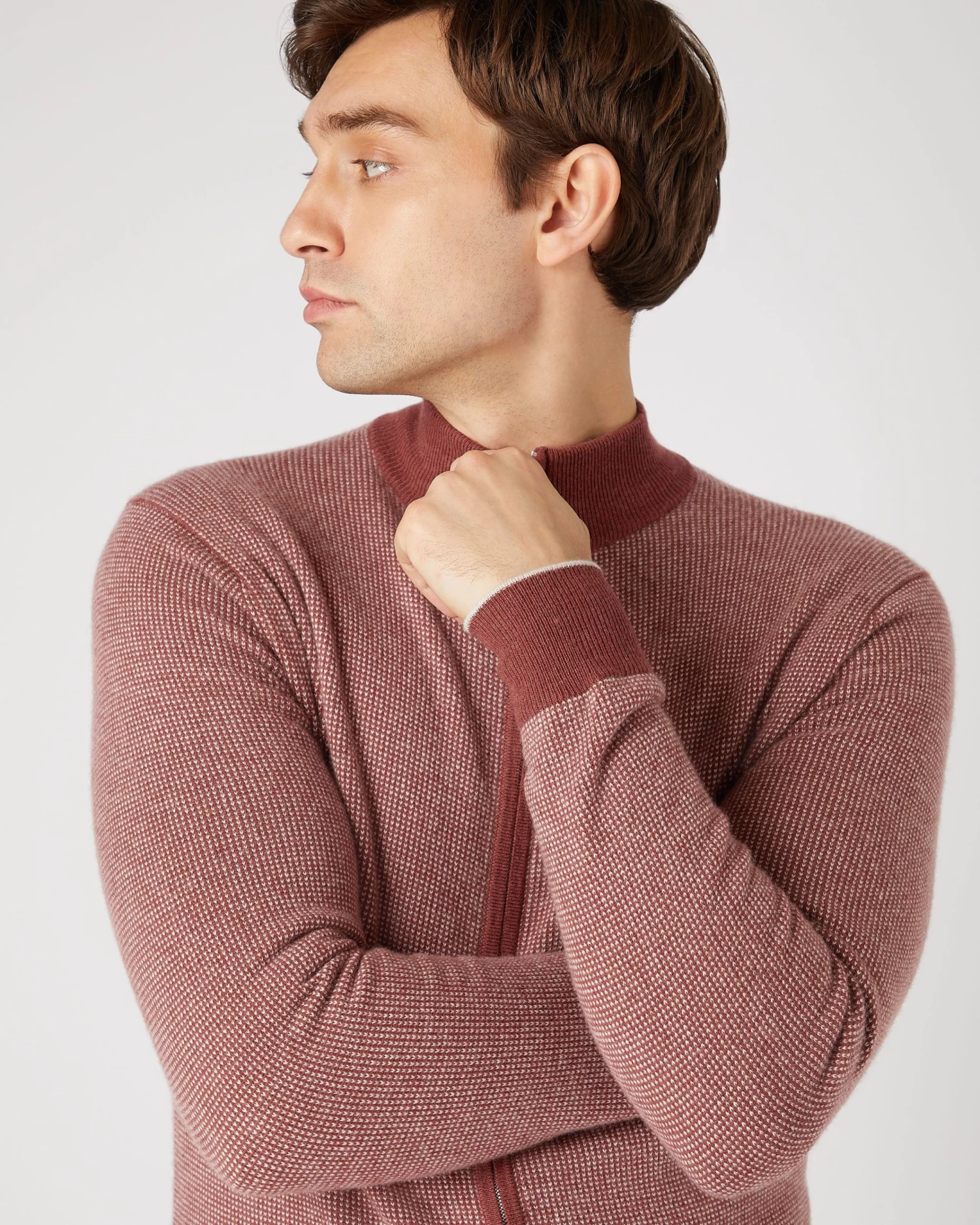 Men's Knightsbridge Birdseye Full Zip Cashmere Jumper Terracotta Brown 7 Men's Knightsbridge Birdseye Full Zip Cashmere Jumper Terracotta Brown - Image 5