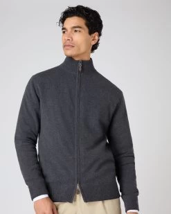 Men's Knightsbridge Full Zip Cashmere Jumper Dark Charcoal Grey