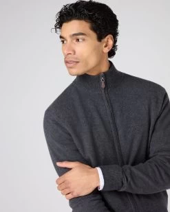 Men's Knightsbridge Full Zip Cashmere Jumper Dark Charcoal Grey -Cozy Fashion Shop SS24 NPG000192R DKC 5
