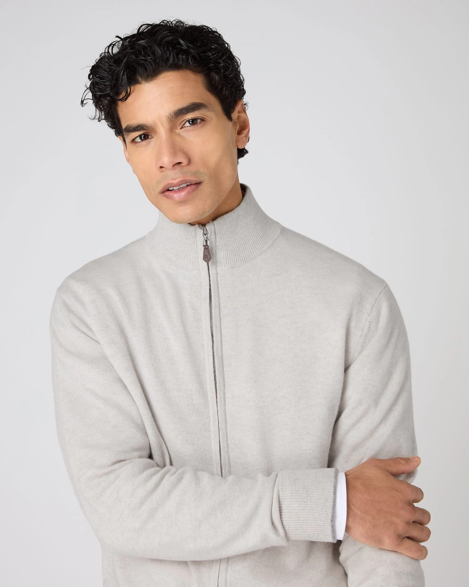 Men's Knightsbridge Full Zip Cashmere Jumper Pebble Grey 7 Men's Knightsbridge Full Zip Cashmere Jumper Pebble Grey - Image 5
