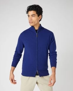 Men's Knightsbridge Full Zip Cashmere Jumper Sapphire Blue