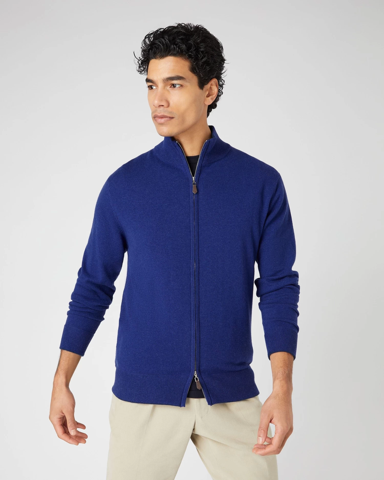 Men's Knightsbridge Full Zip Cashmere Jumper Sapphire Blue 3 Men's Knightsbridge Full Zip Cashmere Jumper Sapphire Blue