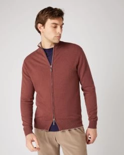 Men's Knightsbridge Full Zip Cashmere Jumper Terracotta Brown