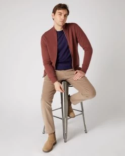 Men's Knightsbridge Full Zip Cashmere Jumper Terracotta Brown -Cozy Fashion Shop SS24 NPG000192R TOO 3