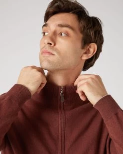 Men's Knightsbridge Full Zip Cashmere Jumper Terracotta Brown -Cozy Fashion Shop SS24 NPG000192R TOO 5