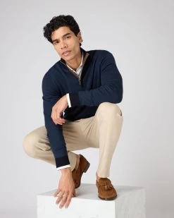 Men's Regent Birdseye Fine Gauge Cashmere Half Zip Jumper Navy Blue -Cozy Fashion Shop SS24 NPG000198B NPC 3