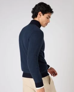 Men's Regent Birdseye Fine Gauge Cashmere Half Zip Jumper Navy Blue -Cozy Fashion Shop SS24 NPG000198B NPC 4