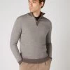 Men's Regent Birdseye Fine Gauge Cashmere Half Zip Jumper Taupe Brown -Cozy Fashion Shop SS24 NPG000198B TFU 1