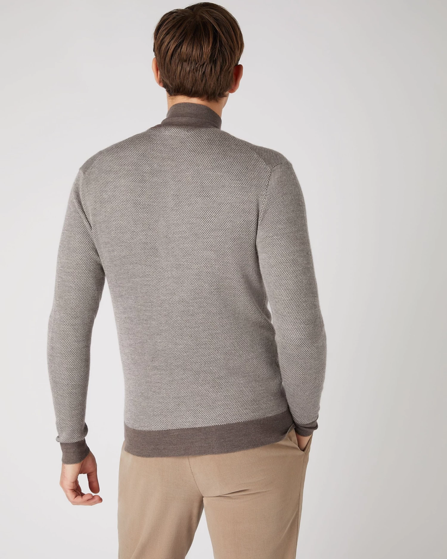 Men's Regent Birdseye Fine Gauge Cashmere Half Zip Jumper Taupe Brown 6 Men's Regent Birdseye Fine Gauge Cashmere Half Zip Jumper Taupe Brown - Image 4