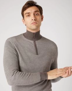Men's Regent Birdseye Fine Gauge Cashmere Half Zip Jumper Taupe Brown 11 Men's Regent Birdseye Fine Gauge Cashmere Half Zip Jumper Taupe Brown -Cozy Fashion Shop SS24 NPG000198B TFU 5