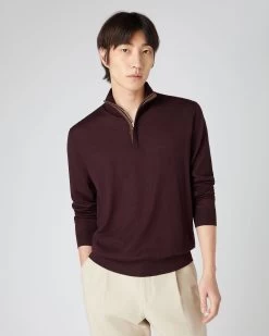 Men's Regent Fine Gauge Cashmere Half Zip Jumper Clove Brown
