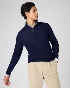 Men's Regent Fine Gauge Cashmere Half Zip Jumper Prussian Blue