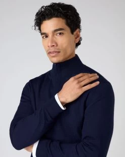 Men's Regent Fine Gauge Cashmere Half Zip Jumper Prussian Blue -Cozy Fashion Shop SS24 NPG000198R P08 5