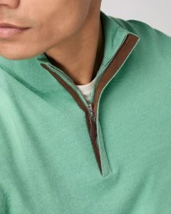Men's Regent Fine Gauge Cashmere Half Zip Jumper Seafoam Green -Cozy Fashion Shop SS24 NPG000198R S05 5