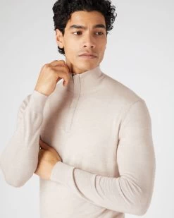 Men's Regent Fine Gauge Cashmere Half Zip Jumper Sandstone Brown -Cozy Fashion Shop SS24 NPG000198R S44 5