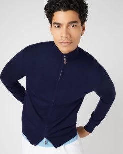 Men's Hyde Fine Gauge Cashmere Full Zip Jumper Prussian Blue -Cozy Fashion Shop SS24 NPG000211RC P08 5