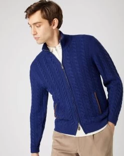Men's Richmond Cable Cashmere Cardigan Sapphire Blue