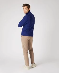 Men's Richmond Cable Cashmere Cardigan Sapphire Blue -Cozy Fashion Shop SS24 NPG000223 S63 4