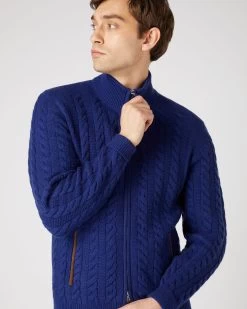 Men's Richmond Cable Cashmere Cardigan Sapphire Blue -Cozy Fashion Shop SS24 NPG000223 S63 5