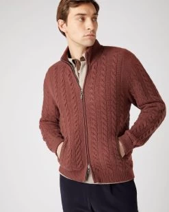 Men's Richmond Cable Cashmere Cardigan Terracotta Brown