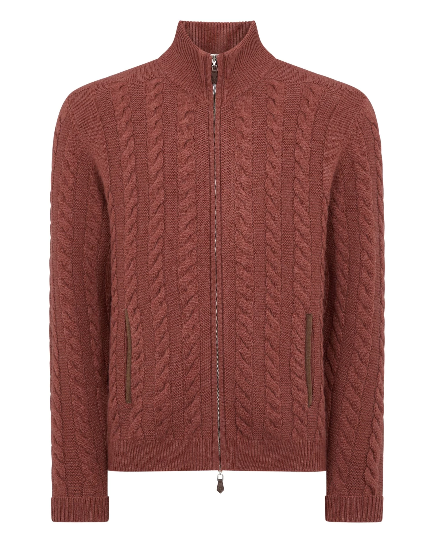 Men's Richmond Cable Cashmere Cardigan Terracotta Brown 4 Men's Richmond Cable Cashmere Cardigan Terracotta Brown - Image 2