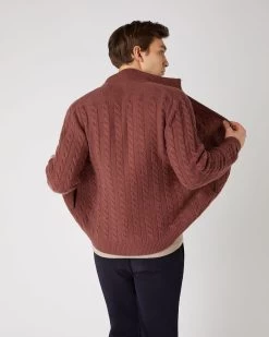 Men's Richmond Cable Cashmere Cardigan Terracotta Brown 10 Men's Richmond Cable Cashmere Cardigan Terracotta Brown -Cozy Fashion Shop SS24 NPG000223 T18 4