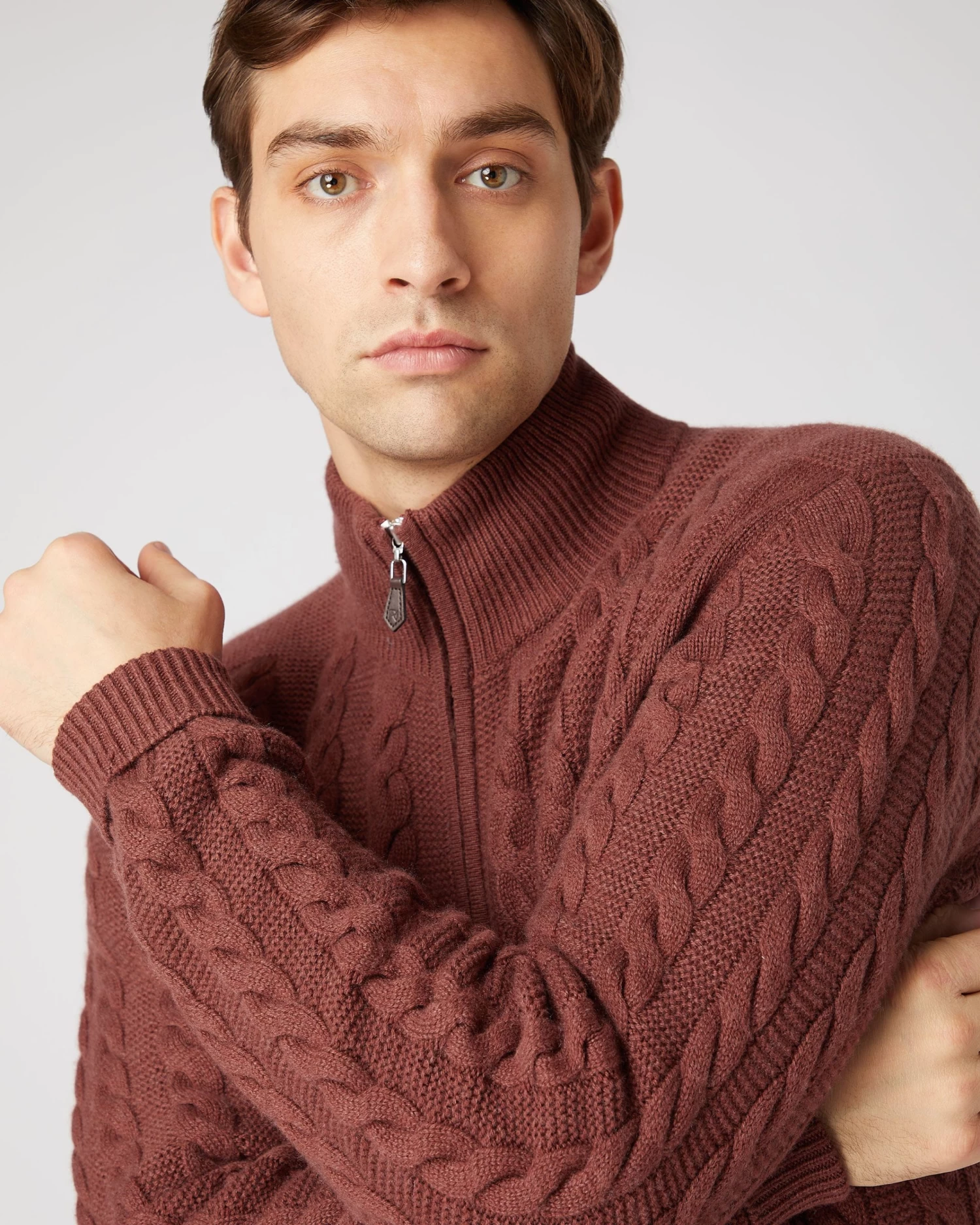 Men's Richmond Cable Cashmere Cardigan Terracotta Brown 7 Men's Richmond Cable Cashmere Cardigan Terracotta Brown - Image 5