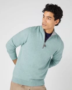 Men's Carnaby Half Zip Cashmere Jumper Oasis Green
