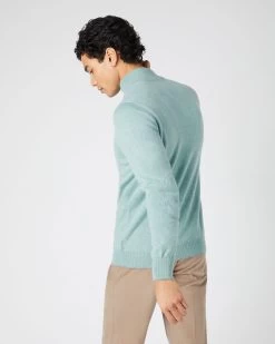 Men's Carnaby Half Zip Cashmere Jumper Oasis Green -Cozy Fashion Shop SS24 NPG000225C OFG 4