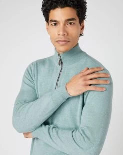 Men's Carnaby Half Zip Cashmere Jumper Oasis Green -Cozy Fashion Shop SS24 NPG000225C OFG 5