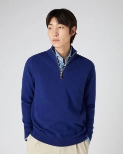Men's Carnaby Half Zip Cashmere Jumper Sapphire Blue