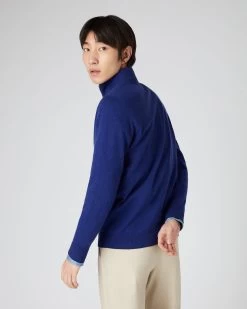 Men's Carnaby Half Zip Cashmere Jumper Sapphire Blue -Cozy Fashion Shop SS24 NPG000225C SBF 4