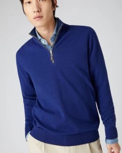 Men's Carnaby Half Zip Cashmere Jumper Sapphire Blue -Cozy Fashion Shop SS24 NPG000225C SBF 5