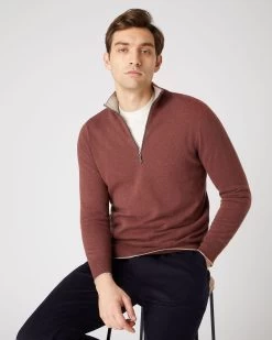 Men's Carnaby Half Zip Cashmere Jumper Terracotta Brown
