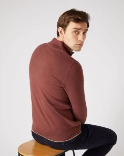 Men's Carnaby Half Zip Cashmere Jumper Terracotta Brown -Cozy Fashion Shop SS24 NPG000225C TOO 4