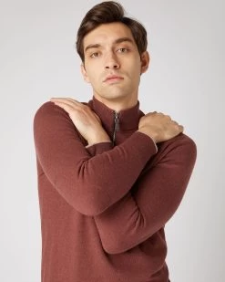 Men's Carnaby Half Zip Cashmere Jumper Terracotta Brown -Cozy Fashion Shop SS24 NPG000225C TOO 5
