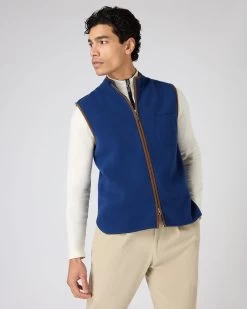 Men's Shaftsbury Suede Trim Cashmere Gilet French Blue