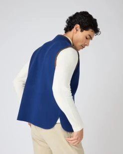 Men's Shaftsbury Suede Trim Cashmere Gilet French Blue -Cozy Fashion Shop SS24 NPG000302B F71 4