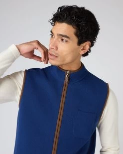 Men's Shaftsbury Suede Trim Cashmere Gilet French Blue -Cozy Fashion Shop SS24 NPG000302B F71 5