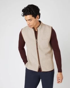 Men's Shaftsbury Suede Trim Cashmere Gilet Oatmeal Brown