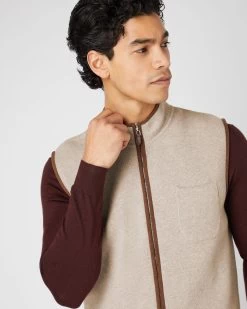 Men's Shaftsbury Suede Trim Cashmere Gilet Oatmeal Brown -Cozy Fashion Shop SS24 NPG000302B OAT 5