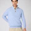 Men's Albemarle Cable Half Zip Cashmere Jumper Cornflower Blue 1 Men's Albemarle Cable Half Zip Cashmere Jumper Cornflower Blue -Cozy Fashion Shop SS24 NPG000414 C32 1