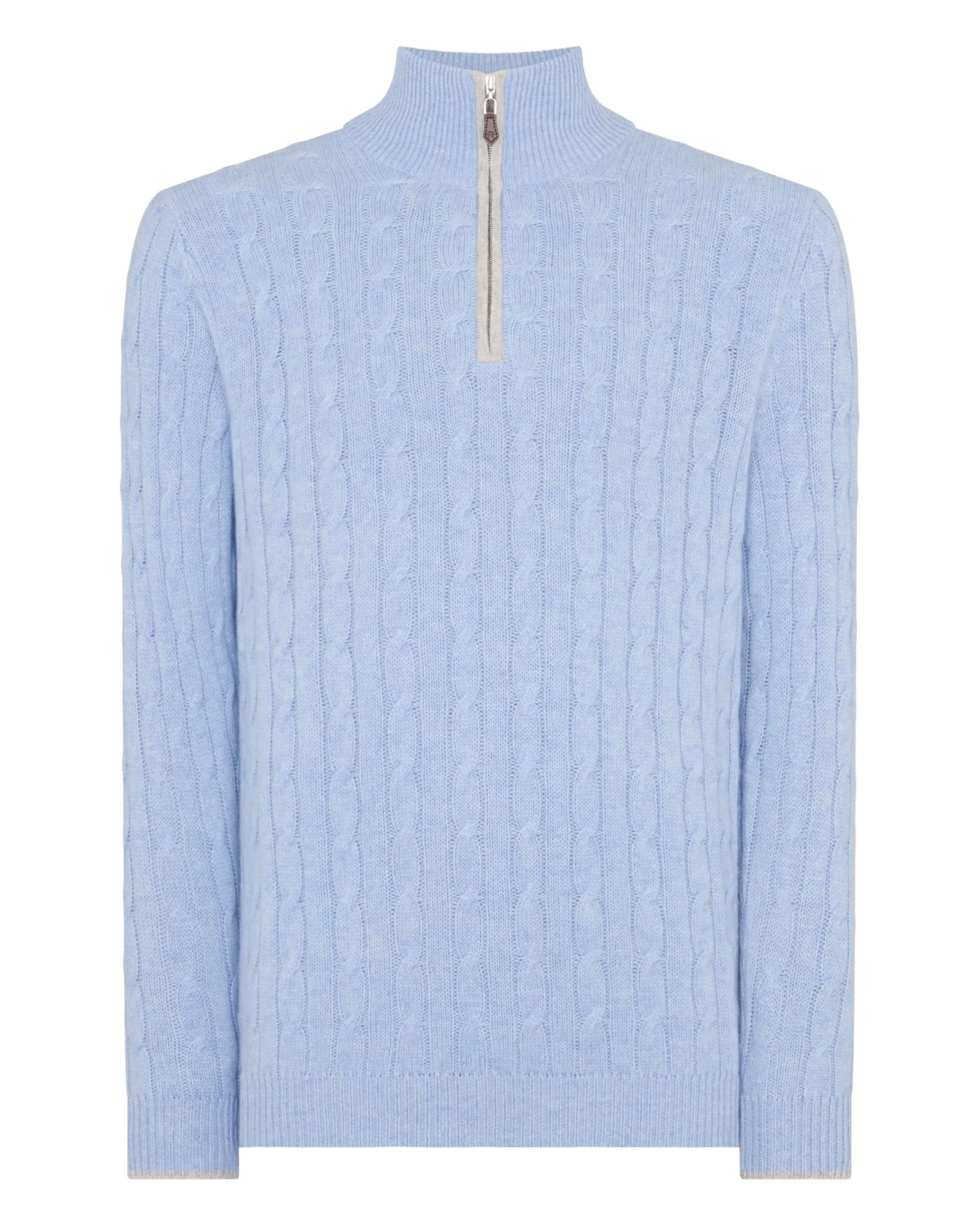 Men's Albemarle Cable Half Zip Cashmere Jumper Cornflower Blue 4 Men's Albemarle Cable Half Zip Cashmere Jumper Cornflower Blue - Image 2